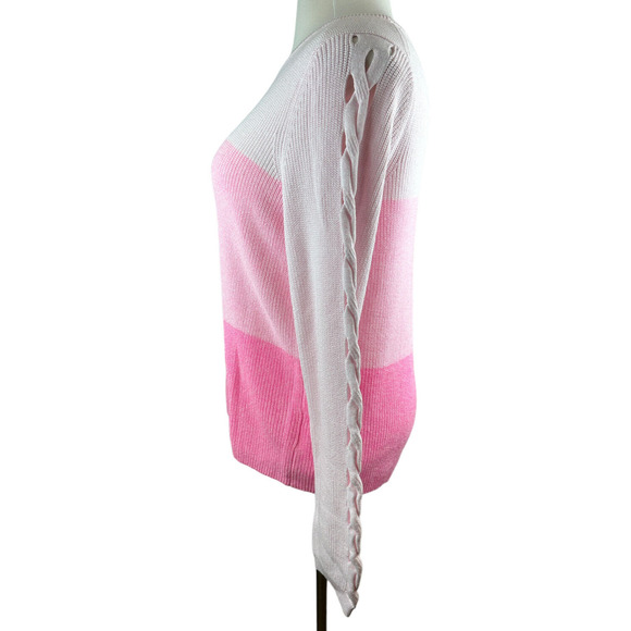 Lilly Pulitzer Carin Sweater Knit Pink Ombre Colorblock Eyelet Sleeves Size XL - Picture 7 of 13